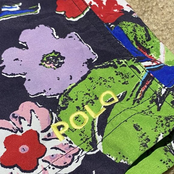 NEW Vintage 90s Polo Sport Ralph Lauren Swim Trunks 36 Floral Print Board Shorts - Picture 2 of 4